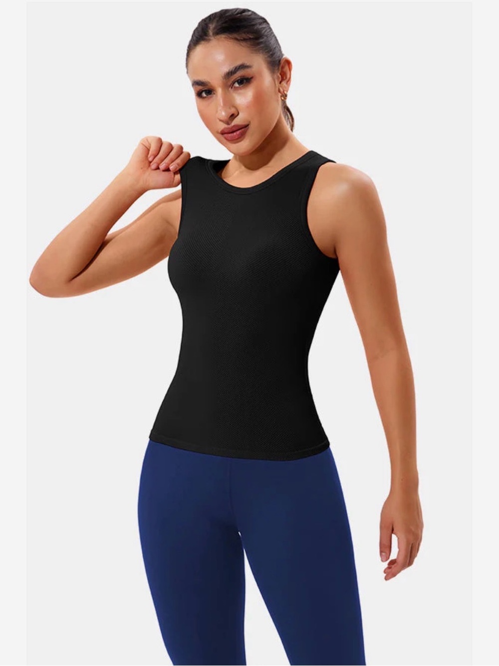 Black Women’s Ribbed Athletic Tank Top - Picture 5 of 7